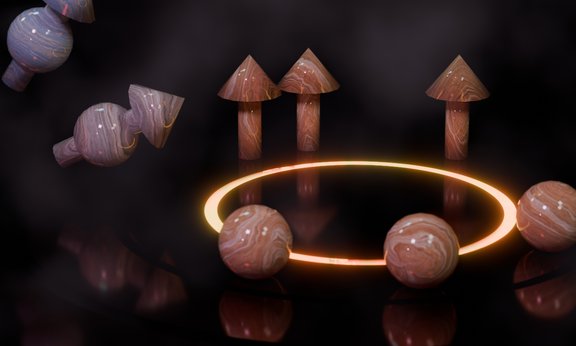Illustration with balls and arrows and a ring